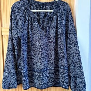 Women's Navy Floral Peasant Blouse - GAP